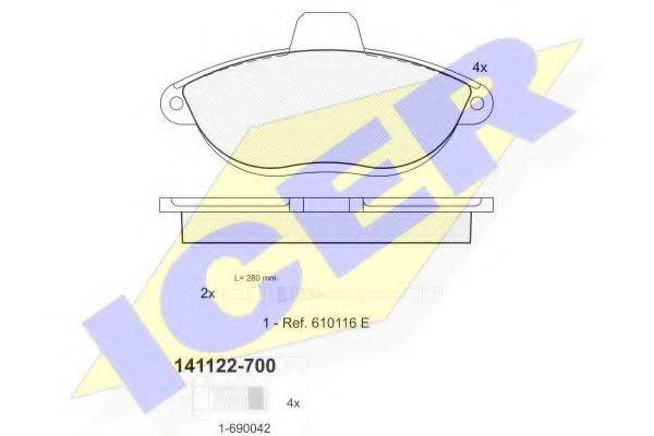Комплект гальмівних колодок, дискове гальмо ICER 141122-700