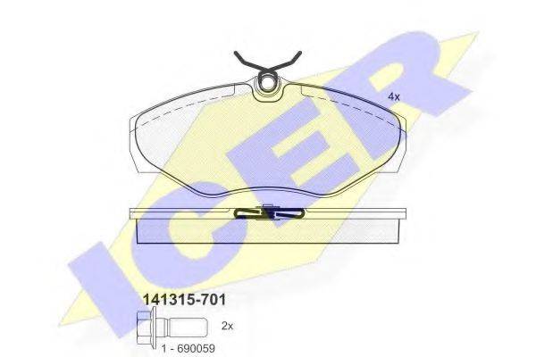 Комплект тормозных колодок, дисковый тормоз ICER 141315-701
