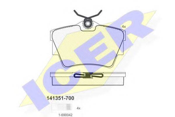 Комплект тормозных колодок, дисковый тормоз ICER 141351-700