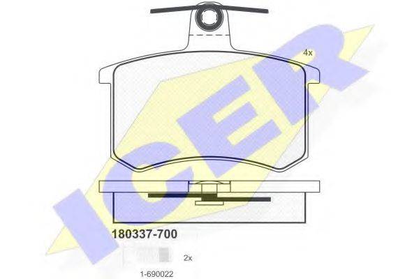 Комплект тормозных колодок, дисковый тормоз ICER 180337-700