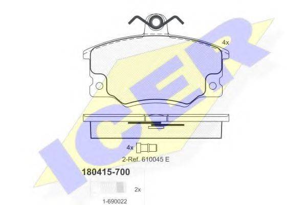 Комплект тормозных колодок, дисковый тормоз ICER 180415-700