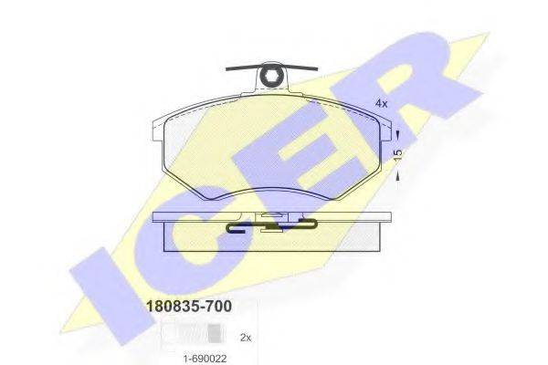 Комплект тормозных колодок, дисковый тормоз ICER 180835-700