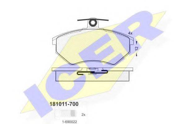 Комплект тормозных колодок, дисковый тормоз ICER 181011-700
