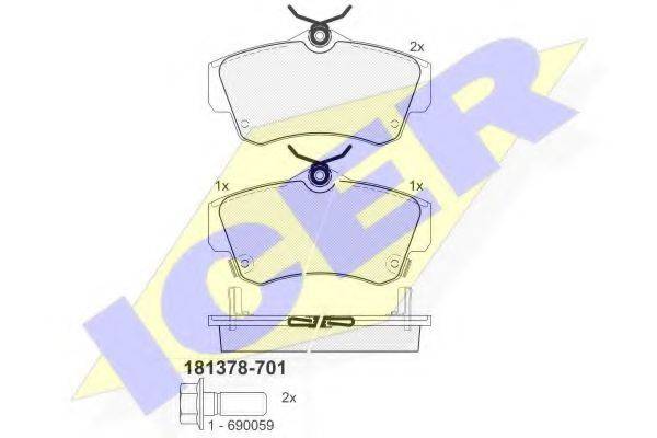 Комплект тормозных колодок, дисковый тормоз ICER 181378-701