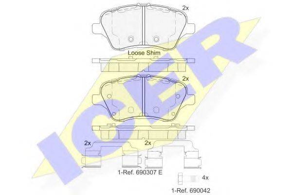 Комплект тормозных колодок, дисковый тормоз ICER 182108