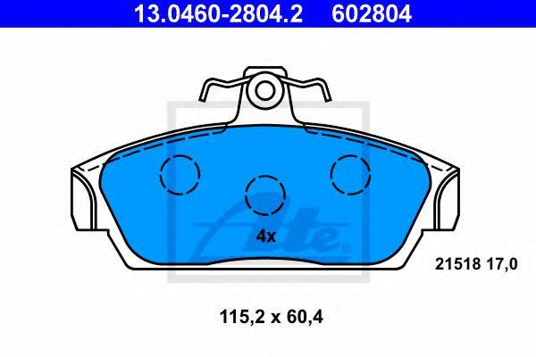 Комплект тормозных колодок, дисковый тормоз ATE 13.0460-2804.2