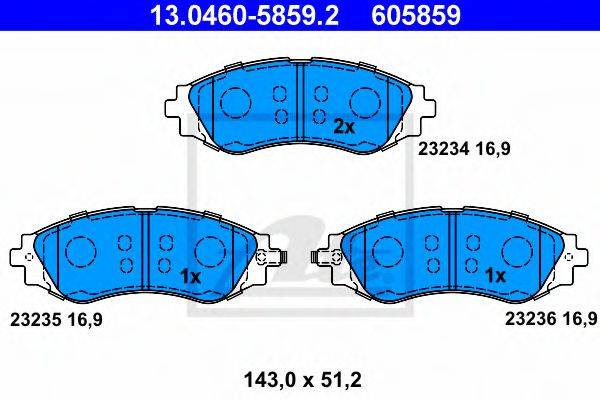 Комплект тормозных колодок, дисковый тормоз ATE 13.0460-5859.2