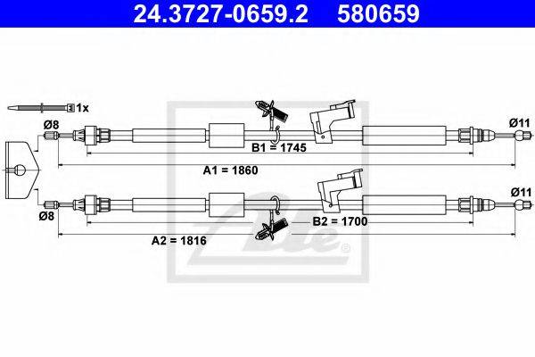 Трос, стояночная тормозная система ATE 24.3727-0659.2