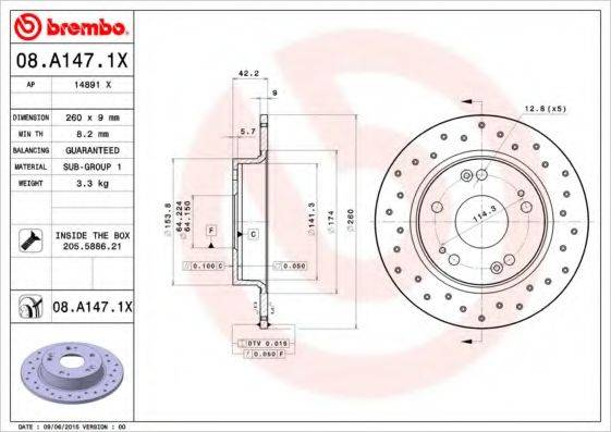 Тормозной диск BREMBO 08.A147.1X