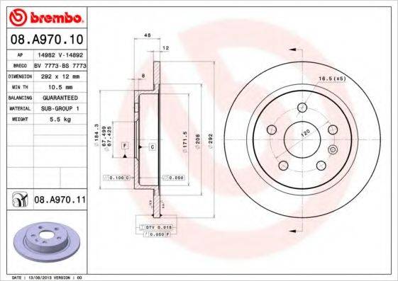 Тормозной диск BREMBO 08.A970.11
