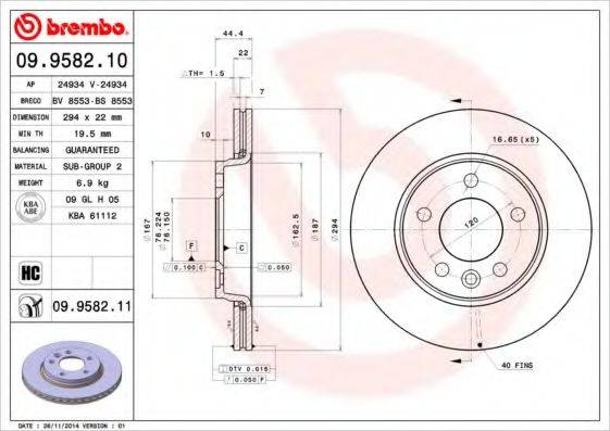 Тормозной диск BREMBO 09.9582.10