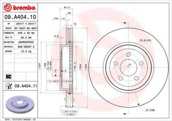 Тормозной диск BREMBO 09.A404.11