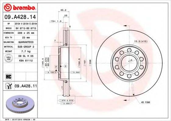 Тормозной диск BREMBO 09.A428.11