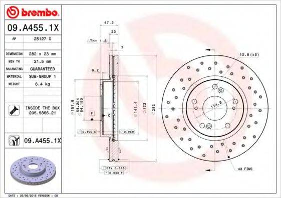 Тормозной диск BREMBO 09.A455.1X