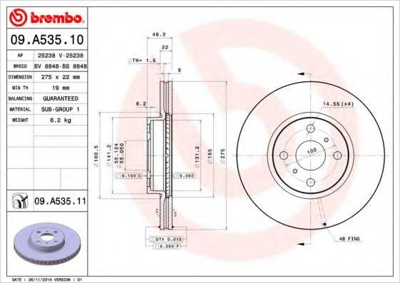 гальмівний диск BREMBO 09.A535.11