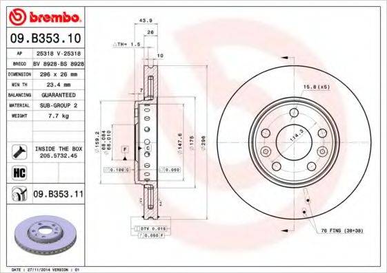 BREMBO 09B35310 Тормозной диск