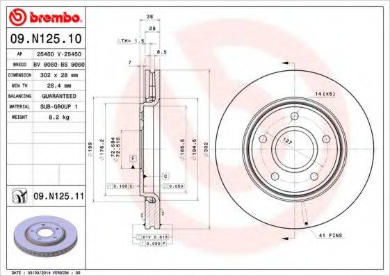 Тормозной диск BREMBO 09.N125.11