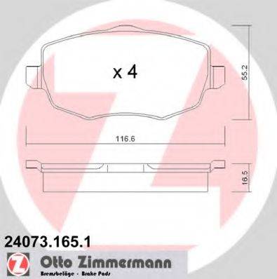 Комплект гальмівних колодок, дискове гальмо ZIMMERMANN 24073.165.1