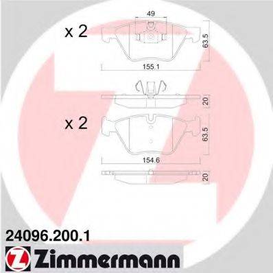 Комплект гальмівних колодок, дискове гальмо ZIMMERMANN 24096.200.1