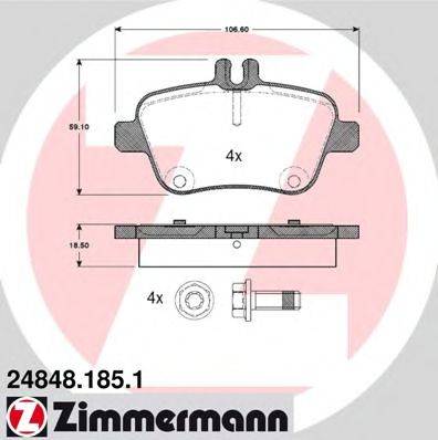 Комплект тормозных колодок, дисковый тормоз ZIMMERMANN 24848.185.1